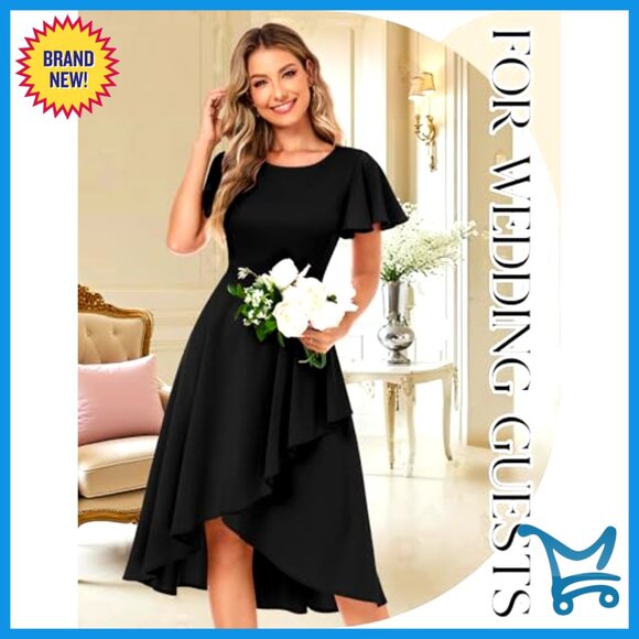 Tea Length A-Line Formal Dress Elegant Wedding Guest Cocktail Party Wear - Picture 4 of 7